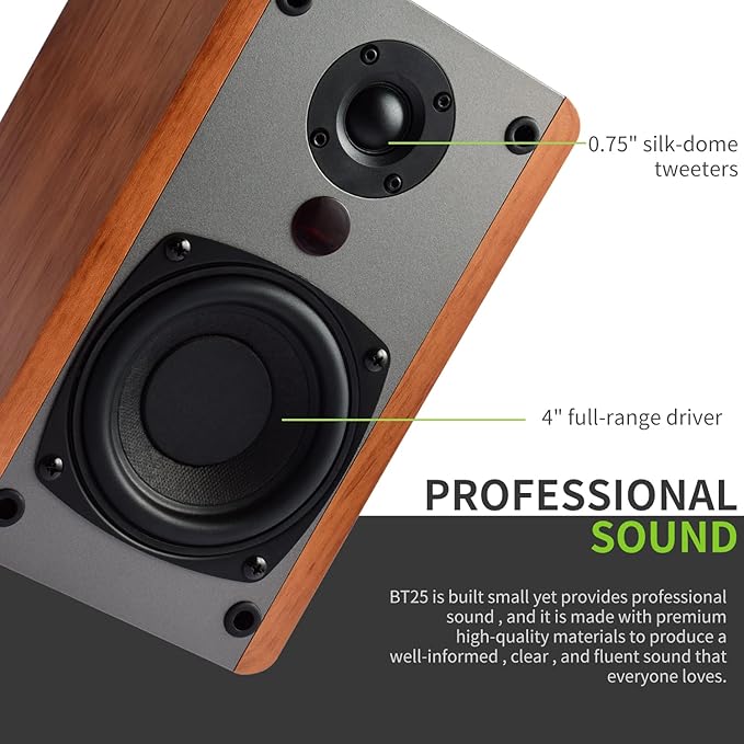 SINGING WOOD BT25 Powered Bluetooth Bookshelf Speakers with Subwoofer Output, 80W Hi-Fi Active 2.0 Stereo System, Optical/RCA Inputs, Studio Monitors for Home Theater, PC Gaming, Turntable