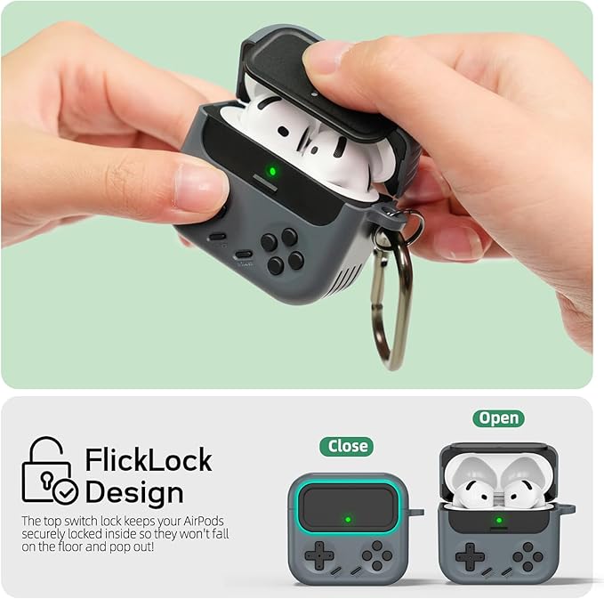 Inesore for Airpods 4 Case with Lock,Compatible with Airpods 4 with Active Noise Cancellation Cases,Classic Cool Funny Game Console Air pods4 Case Cover for Men Boy with Cleaner Kit(Black)