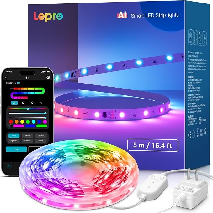 Lepro S1 AI Smart LED Strip Lights with IC 16.4FT 2.4G WiFi Bluetooth
