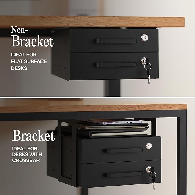Under Desk Drawer Slide-Out - Lockable Metal Storage Drawers with Cable Management for Office & Home (Triple, Non-Bracketed)