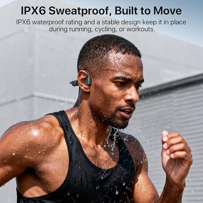 Bone Conduction Headphones, Open Ear Bluetooth Sport Headphones, IPX6 Sweat Resistant, Bluetooth V5.4, 10H Playtime, Comfortable Fit Wireless Earbuds with Mic for Running, Gym, Cycling, Outdoor, Black