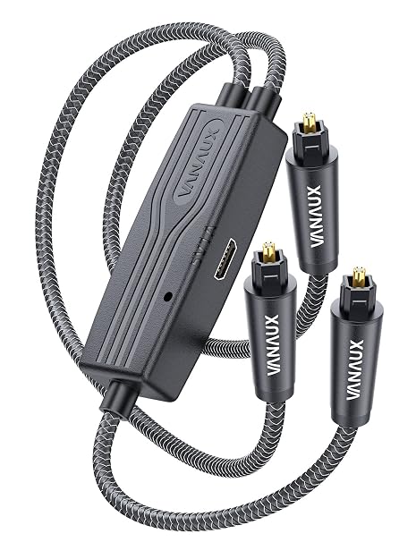 VANAUX Digital Optical Splitter Cable, 1 in 2 Out SPDIF Toslink Optical Audio Cable, Malex1 to Malex2 Fiber Optic Audio Splitter Cord for Soundbar,Speaker,Amplifie,HDTV(5ft)