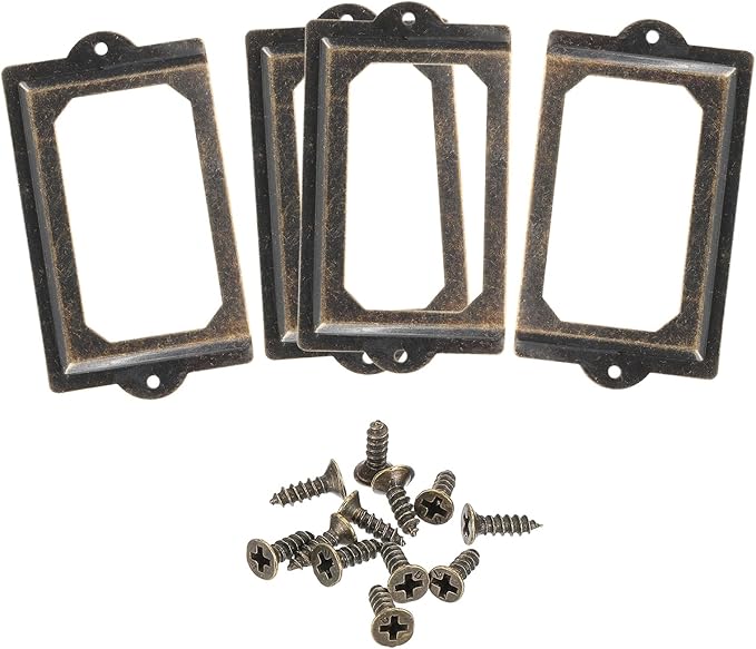 uxcell Metal Label Holders, 124x70mm 4pcs File Name Card Tag Label Holder Frame for Office Library Drawer Cabinet Shelves, Bronze Tone
