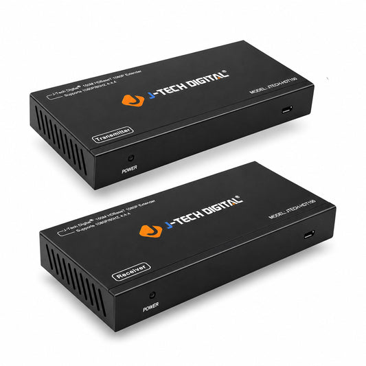 J-Tech Digital Long Range HDMI Extender Over Cat6 150m/492ft HDBaseT 4K60Hz 18Gbps Extender PoC, Bi-Directional IR, Supports Dolby Digital, DTS, with EDID, CEC, RS-232 Passthrough [JTECH-UHDT150]