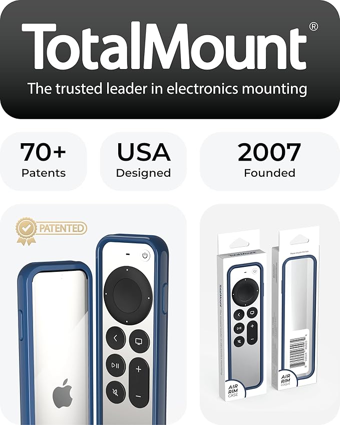 TotalMount Air Rim Case for Apple TV Remotes – Slim, Hybrid Apple TV Remote Case with Ultimate Drop Protection – Blue Perimeter Cover & Clear Back
