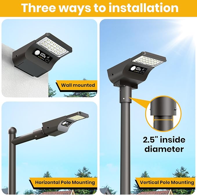 Solar Street Lights Outdoor, 3000LM Solar Parking Lot Lights Dusk to Dawn with Rain Sensor IP65, 3000K 5700K Solars Flood Light with Motion Sensor for Road, Garage, Driveway(No Pole)