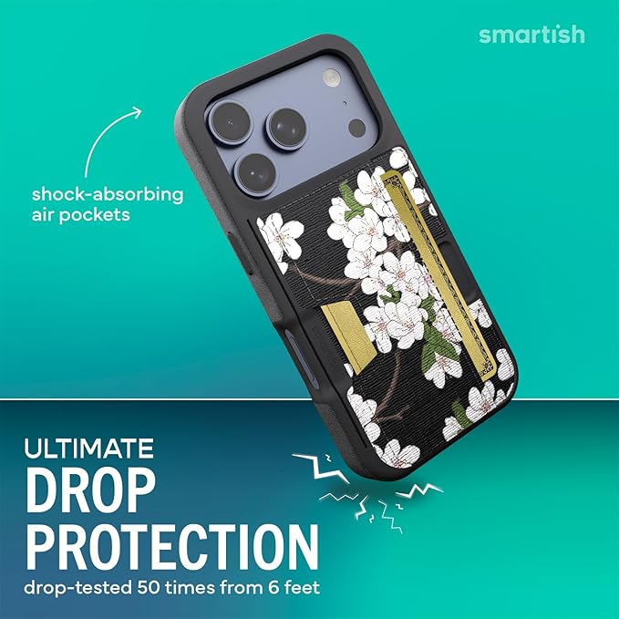 Smartish® iPhone 17 Pro Wallet Case - Wallet Slayer Vol. 2 [Slim + Protective] Credit Card Holder w/Kickstand - Drop Tested Hidden Card Slot Cover for Apple iPhone 17 Pro - Very Cherry Blossom