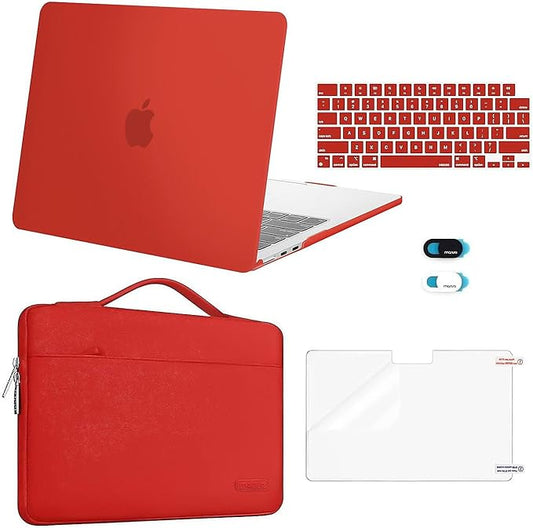 MOSISO Compatible with MacBook Air 13 inch Case M5 2026 M4 2025 M3 M2 2024-2022 A3449 A3240 A3113 A2681,Hard Shell&Sleeve Bag&Keyboard Skin&Webcam Cover&ScreenFilm for MacBook Air 13.6, Red