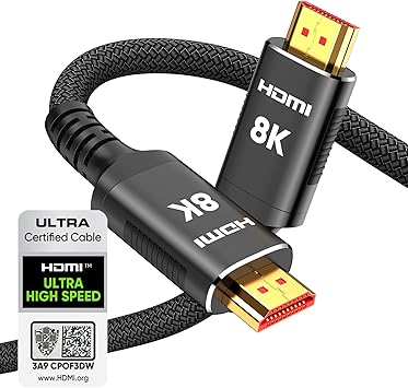Snowkids 8K HDMI Cable 10ft, Certified 2.1 UHD [4K & Ethernet Support]