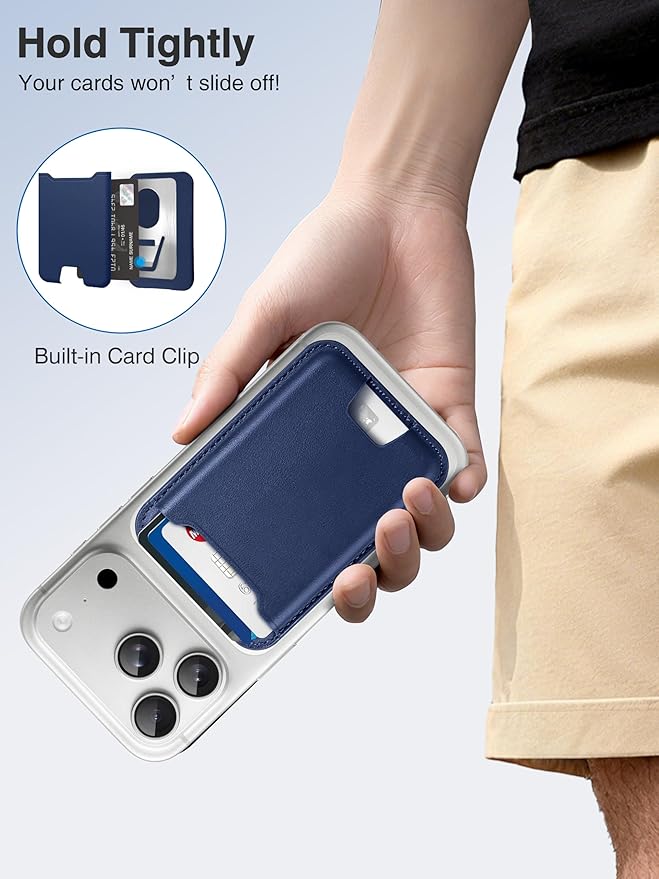 TopMade for Magsafe Wallet, Strongest Magnetic Card Holder for iPhone 17, iPhone 16/15/14/13/12 Series, Leather Magnetic Phone Wallet with Powerful Magnet, RFID Blocking, Fit 4 Cards, Dark Blue