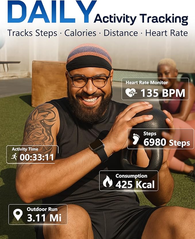 MorePro Fitness Tracker with 24/7 Heart Rate & Blood Pressure Monitor, Blood Oxygen & Sleep Tracker, Smart Watch with Step Calorie Counter, IP68 Waterproof Activity Tracker for Women Men Android iOS