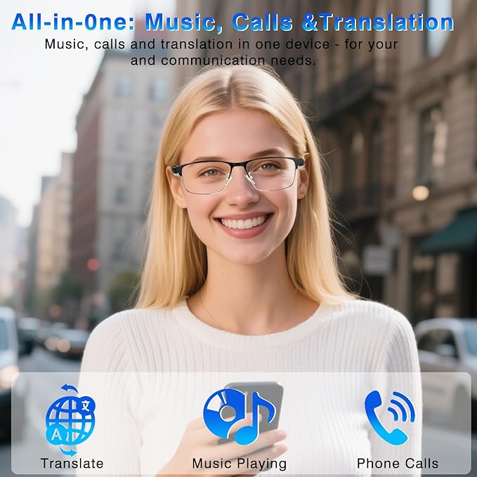 Ai Translation Smart Glasses Bluetooth 5.4 with 164 Language & Accents, Translator Glasses Color-Change Lens, Multifunctional Wireless Bluetooth Translation Glasses for Men & Women