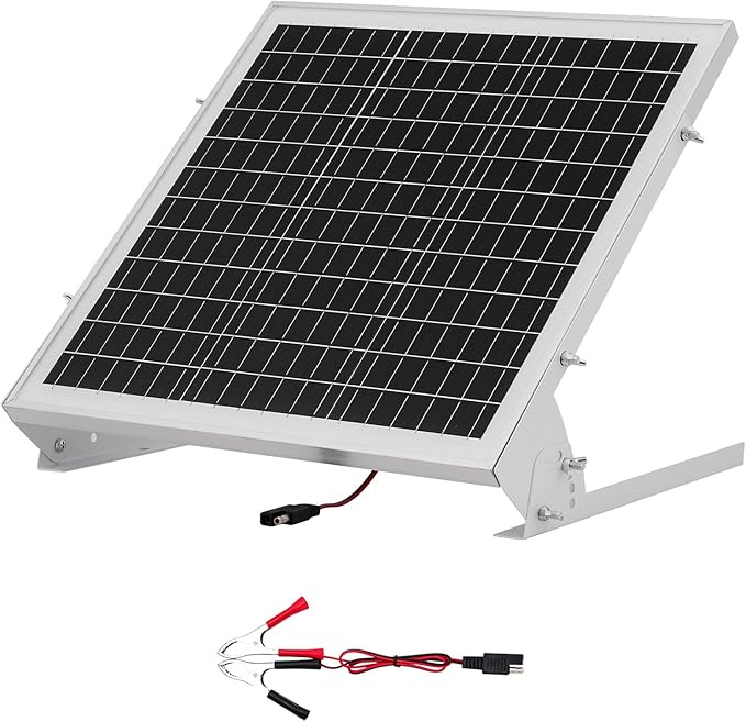 VEVOR 20W 12V Solar Battery Trickle Charger Maintainer, Mono Solar Panel Battery Charger with Built-in MPPT Controller & Adjustable Mount Bracket, IP65 Waterproof for Car Boat RV Trailer House Roof