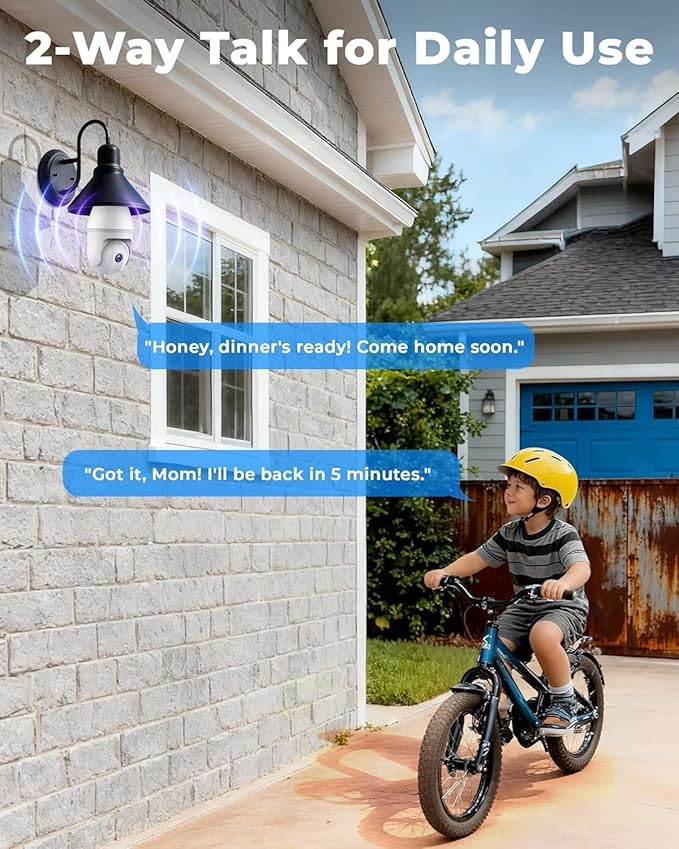 2K Light Bulb Camera, 5G/2.4G Wireless Outdoor Camera, Light Bulb Security Camera with AI Human Detection, Color Night Vision, Motion Alerts, 2-Way Audio, Works with Alexa, Easy Installation
