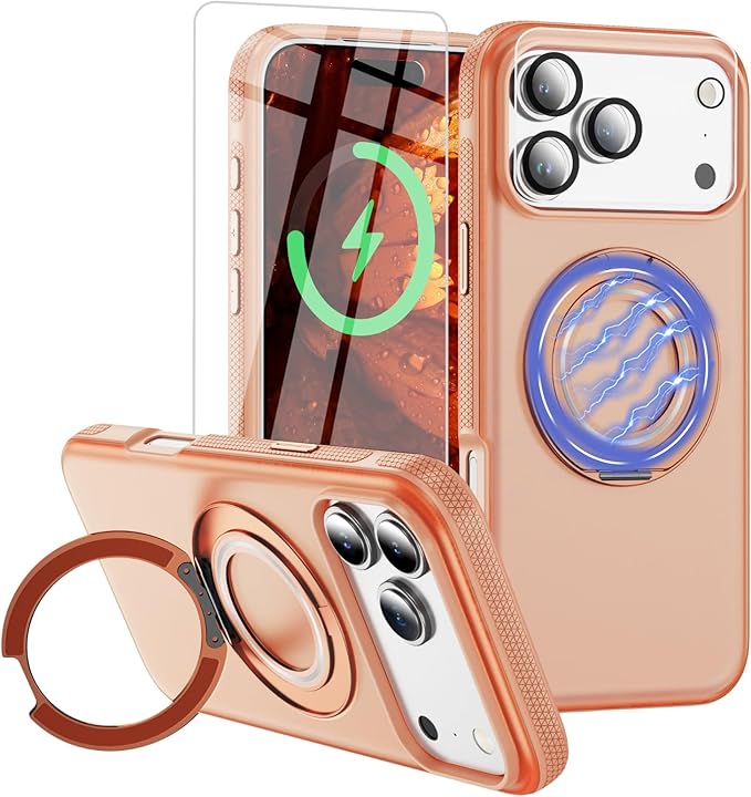 for iPhone 17 Pro Max Case [Compatible with Magsafe] [15 FT Military Grade Drop Protection] with Screen Protector & Lens Protector,Shockproof Kickstand Phone Case for iPhone 17 Pro Max(Orange)