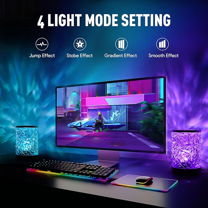 Ocean Wave Crystal Table Lamp Touch Control, RGB Color Changing Night Light with Remote, Dimmable Cool Water Lights for Bedroom, Living Room Wall Decor, Ambient Lighting for Dinner/Bars/Game room