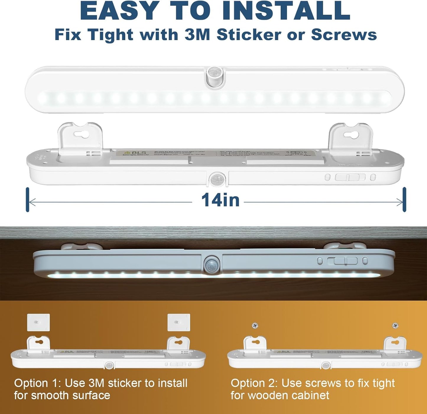 LED Under Cabinet Light – Motion Sensor, 20 LED, Battery or USB Powered, Auto On/Off