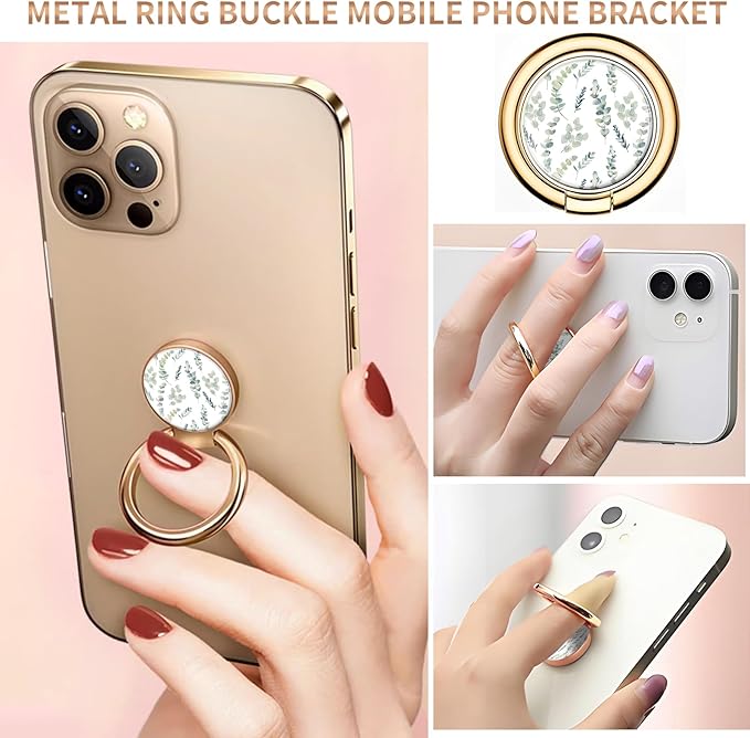Cell Phone Ring Holder, Cute Metal Phone Grip Stand Finger Ring Kickstand, Flexible 360°Rotation Phone Tablet Case Accessories Compatible with Most Phones Cute Green Leaf