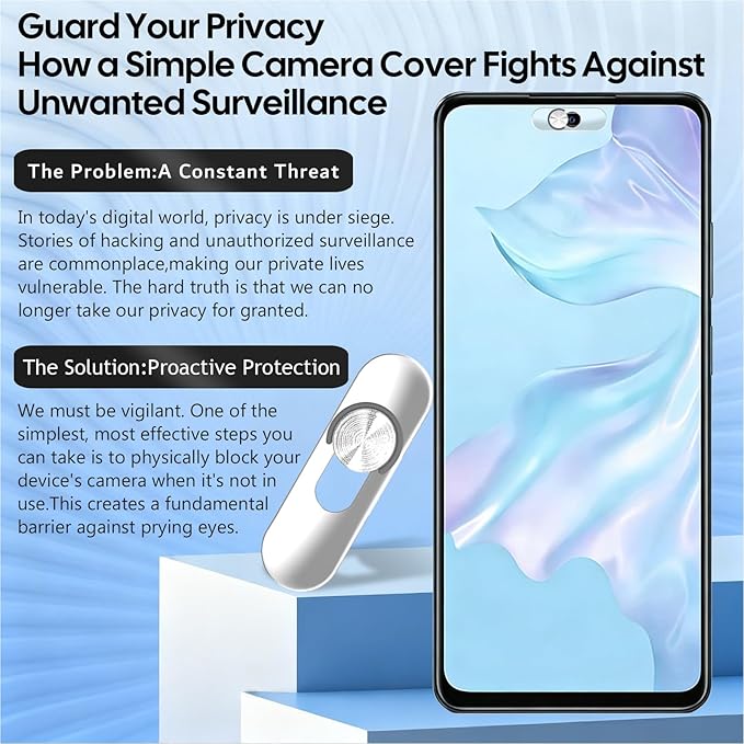 Front Camera Covers Compatible with Galaxy/iPad/Pixel | Smartphone Webcam Cover | Camera Blocker for Privacy and Safety | 2Pack | Silver