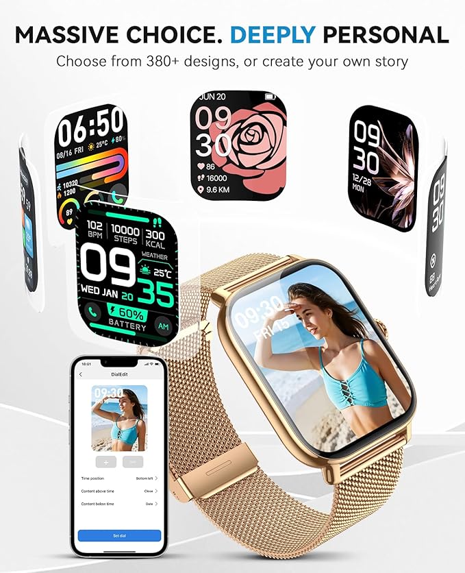 Smart Watches for Women Men, Steps Counter Fitness Tracker Watch for Android iPhone with Sleep Calorie Monitor and 110+ Sports, IP68 Waterproof, Pedometer Smartwatch (Gold, 1.91)