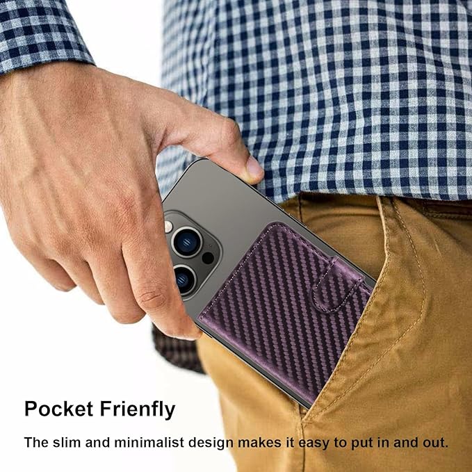 Bocasal for MagSafe Wallet Magnetic Card Holder, RFID Blocking Leather Card Slots for iPhone 17/16/15/14/13/12 Pro/Max/Plus/Air, Adjustable Kickstand Flip Mag Safe Wallet (Carbon Filber Purple)