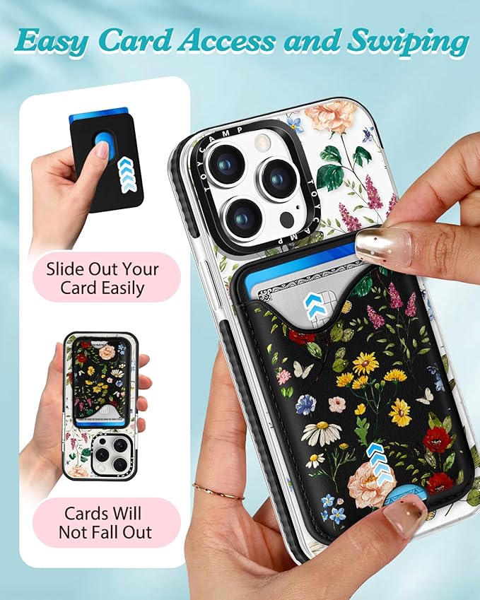 Toycamp for iPhone 14 Pro Case - Compatible with Magsafe Credit Card Holder Wallet Magnetic Cute Women Teen Girls Kawaii Girly Unique Flower Floral Design Phone Cover for iPhone 14 Pro