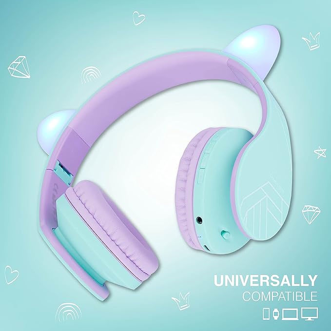 PowerLocus Kids Headphones Over-Ear, Bluetooth Wireless Headphones for Kids,with Microphone, Safe 85DB Volume Limited, Foldable with Carry Case, Audio Cable, Micro SD mode for Online Classes,PC,Phones
