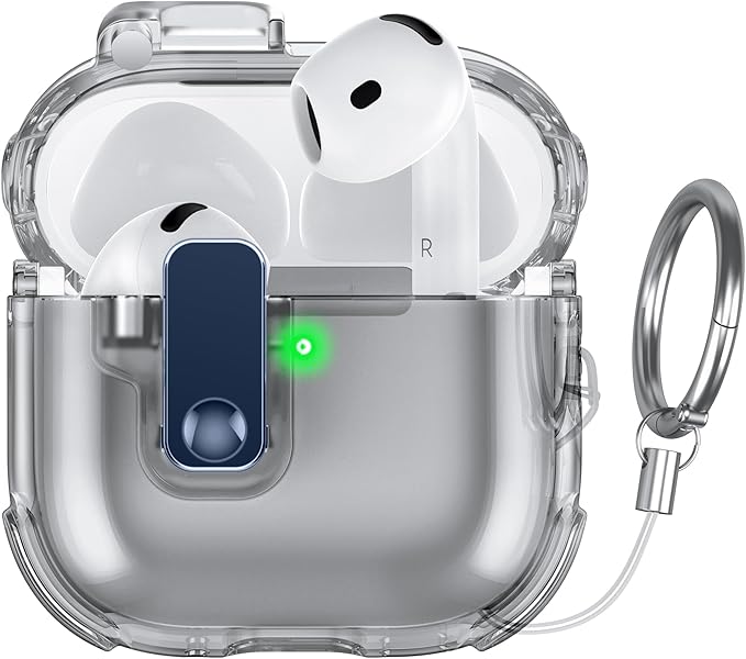 Clear Case for AirPods 4 Case Cover with [Lock Safety & Pop Up][Military Shockproof] Anti-Yellow Transparent Soft TPU Wireless Charging for AirPods 4th Generation Case with Keychain,Clear Black