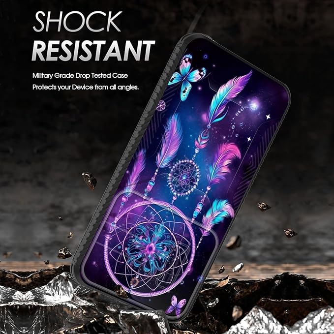 for Galaxy S24 FE Case Built in Slide Camera Lens Cover,Heavy Duty Shockproof Protection Dual Layer Case for Samsung Galaxy S24 FE 5G 6.7" 2024,Butterfly Dream Catcher