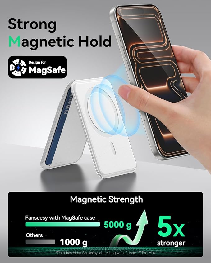 for MagSafe Wallet with Stand, 5 Card Holder, Slim Leather Magnetic Wallet for iPhone 17/16/15/14/13/12 Pro Max Plus Air Series, 3 Card Slots & 1 Cash Slot,White