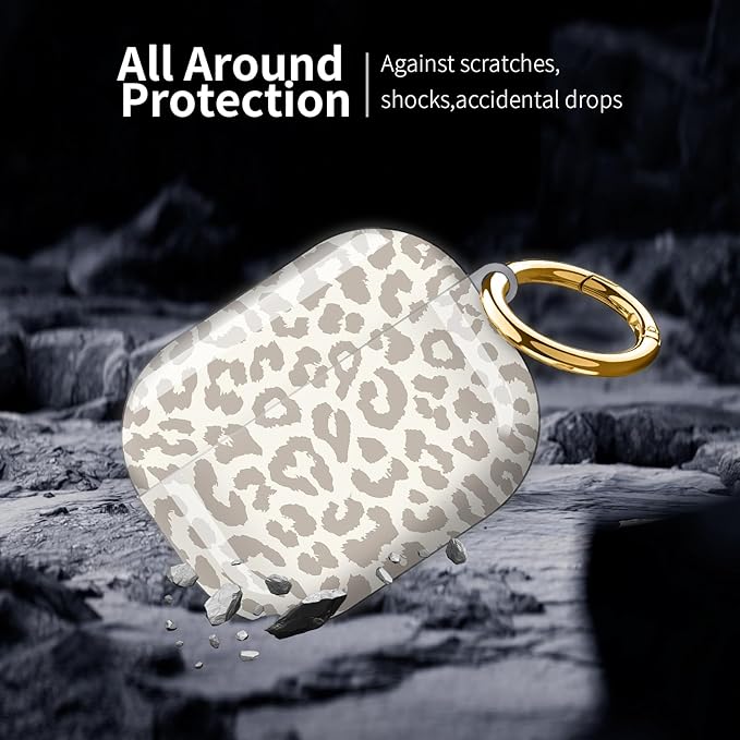 Compatible with AirPod Pro 3 (2025),Cute Case Cover for Women & Men, Full Protection Shockproof Hard Case with Keychain, Wireless Charging Case Accessories(Light Leopard Print)