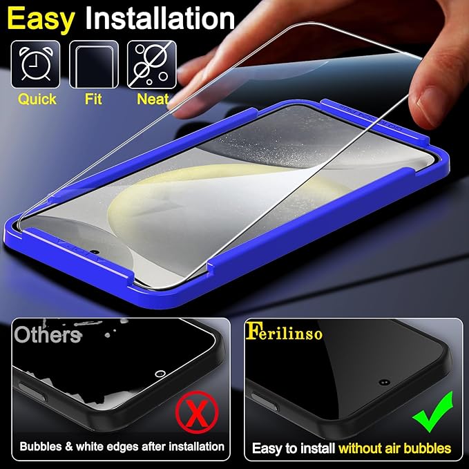 Ferilinso 3 Pack Screen Protector for Samsung Galaxy S24 Plus with 3 Pack Tempered Glass Camera Lens Protector Phone Case Friendly Accessories Protector de Pantalla for Samsung S24 Plus 6.7 INCH
