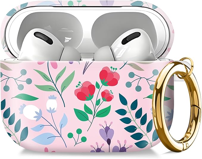 Compatible with AirPod Pro 2nd//1st Generation Case Cover with Key Chain,Full Protective Shockproof Wireless Headphone Case for Airpod Pro 2023/2022/2019（red Flowers）