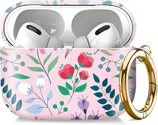 Compatible with AirPod Pro 2nd//1st Generation Case Cover with Key Chain,Full Protective Shockproof Wireless Headphone Case for Airpod Pro 2023/2022/2019（red Flowers）