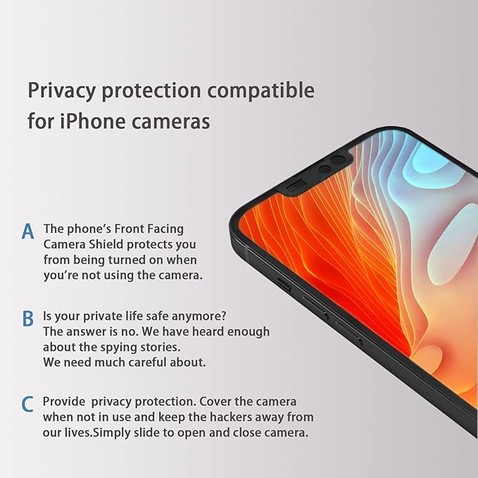 Front Camera Cover Compatible for iPhone 13/13 Mini/13 Pro/13 Pro Max/16E,Webcam Cover Protect Privacy and Security,Privacy Camera Cover Not A ffect Face ID, 2 Pack-Black