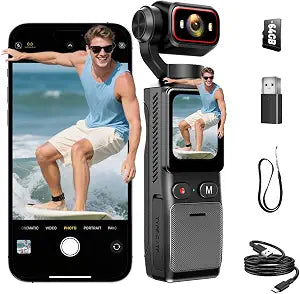 4K Pocket Vlogging Camera Wifi, Portable Handheld POV Cam with64G