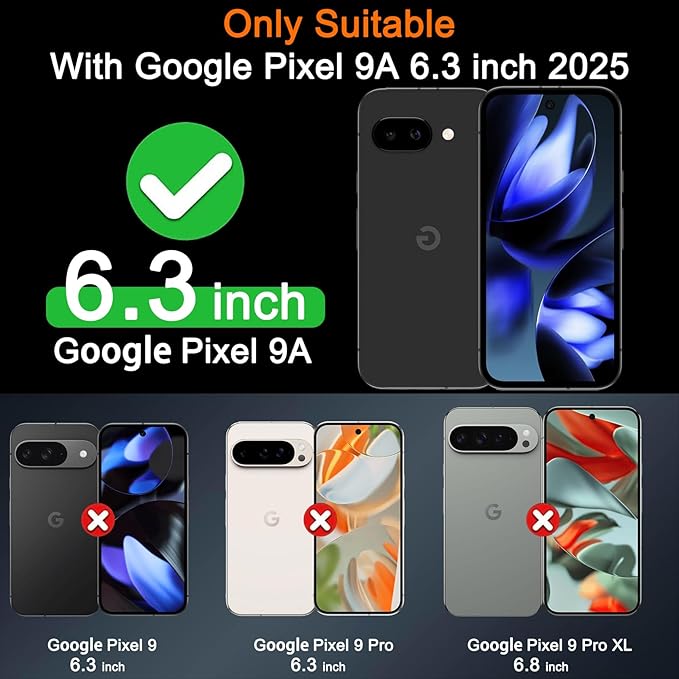 Milomdoi 3 Pack Tempered Glass for Google Pixel 9A Screen Protector with 3 Pack Camera Lens Protector, Ultra 9H Accessories [Support Fingerprint Unlock] Case Friendly, Mounting Frame
