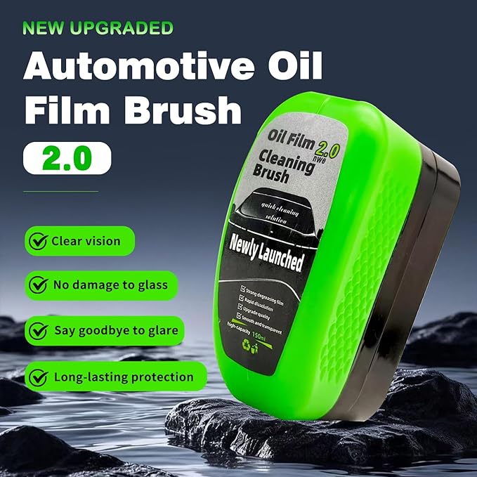 Glass Oil Film Remover for Car, Automotive Glass Cleaning Brush with 120ml Glass Compound, Windshield Cleaner for Clear Vision Clarity, Removes Oil Film & Smudges