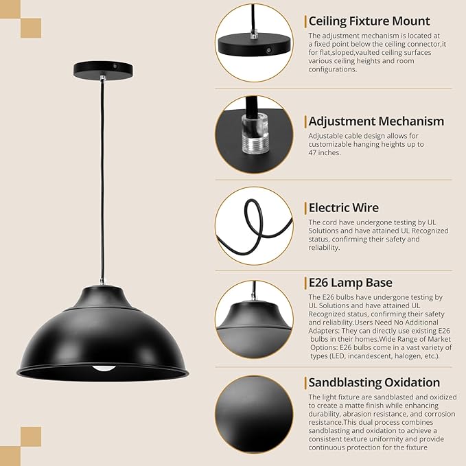 Pendant Lights Kitchen Island,Metal Pendant Light Fixtures,Adjustable Height Hanging Light Fixture for Bedroom,Foyer,Hall,Living Room,Dining Room and Entryway
