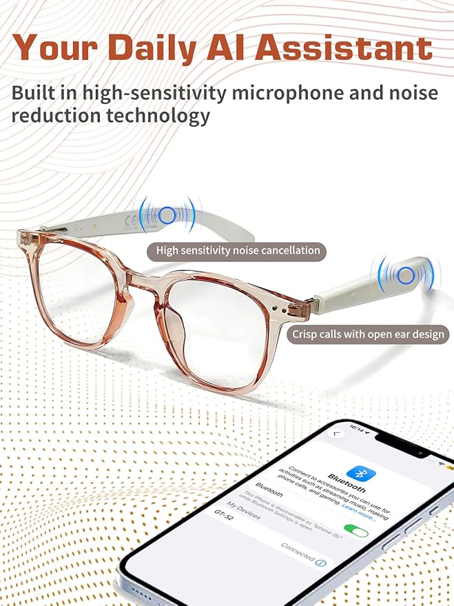 Smart Glasses for Women, Bluetooth Glasses with AI Translation & Color-Changing Blue Light Blocking Lenses, Touch Control Voice Assistant for Business, Travel, Meetings