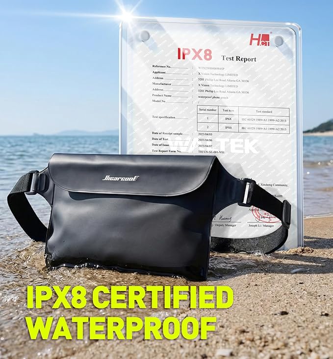 Hiearcool Waterproof Phone Pouch, IPX8 Waterproof Phone Case for iPhone 17 Pro Max, Cell Phone Dry Bag Plus Waterproof Fanny Pack Dry Bag with Privacy Front and Clear Back for Beach Cruise