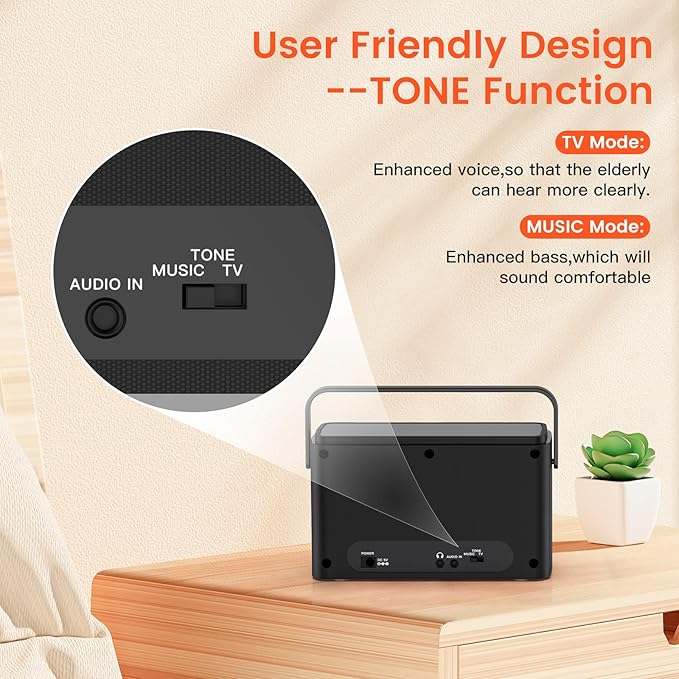 Tosima TV-8000 Wireless TV Speakers- Voice Highlighting TV Speakers for Hard of Hearing, Seniors and Elderly, 1000mAh Rechargable Battery, 8-HR Playtime, 2.4G RF Transimitter, 100Ft Range