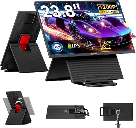 Blackview 24" Large Portable Monitor,1080P FHD 100Hz IPS Laptop Monitor Extender with Rotating Stand & VESA, Built-in Speakers, Portable Second Screen with USB-C HDMI for Work Gaming Office Home