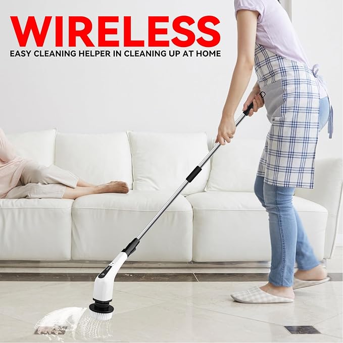 EVTSCAN Electric Spin Scrubber Cordless Handheld Adjustable Smart Power Shower Cleaning Brush 25W for Bathroom Tile Floor Car