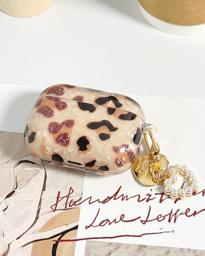 Compatible with AirPods Pro 3 Case Cute, Shell Cheetah Print Pattern Shockproof Protective Cover for Girls Women with Heart Keychain Designed for AirPod Pro 3rd Generation(2025), Leopard