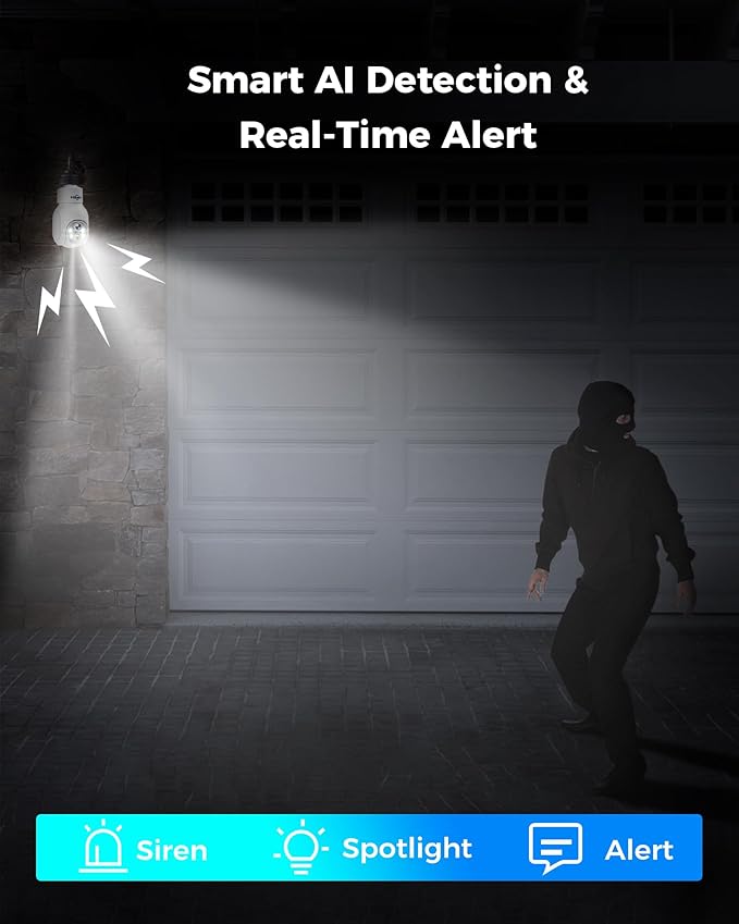 Hiseeu Light Bulb Security Camera Wireless WiFi 5G&2.4GHz,10X Zoom PTZ Light Socket Security Camera Waterproof, 2-Way-Audio, Auto Tracking, 3MP Color Night Vision, SD&Cloud Storage (Dual Lens)