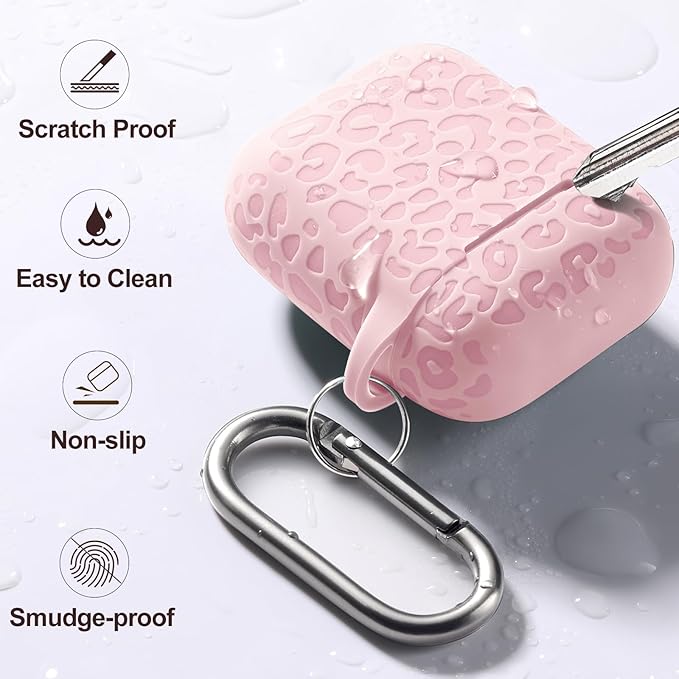 for Airpods Case 2nd&1st Cover,Soft Silicone Leopard Compatible with Apple AirPods 2nd/1st Generation Charging with Keychain,Shockproof for AirPod Case,Front LED Visible,Lightpink