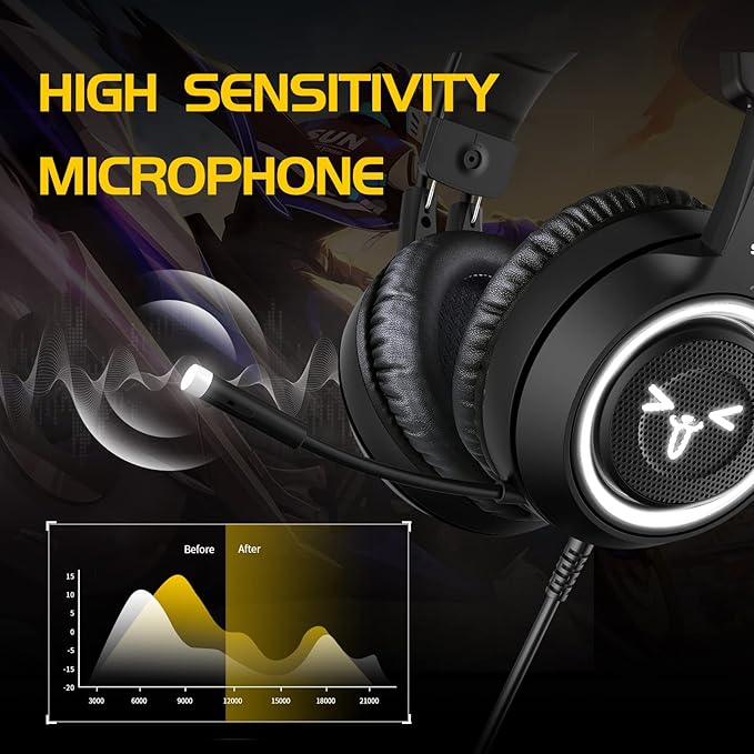 SOMIC G951black Gaming Headset for PC, PS4, Laptop: 7.1 Virtual Surround Sound Detachable Cat Ear Headphones LED, USB, Lightweight Self-Adjusting Over Ear Headphones Black