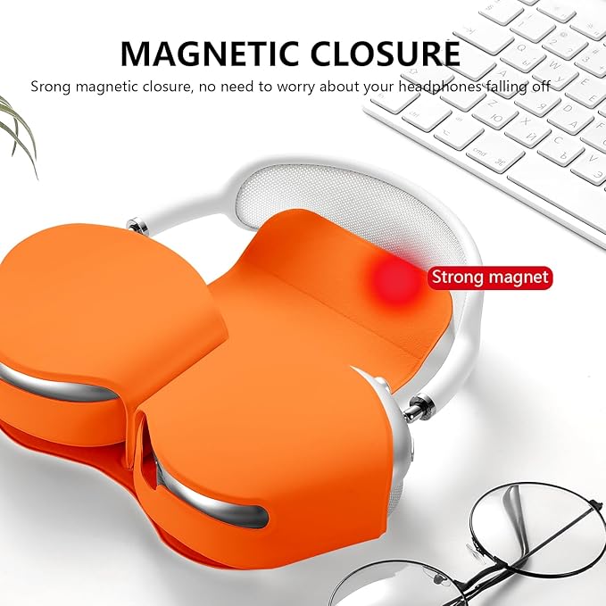 for Apple Airpods Max Case,Headphones Protective Case for AirPod Max Supports Sleep Mode, Anti-Scratch and Anti-Dust,Airpod Pro Max by PU Leather,Orange 2