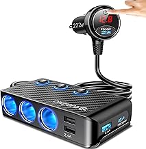 EUGIZMO 8 in 1 Cigarette Lighter Adapter,3 Socket Car Charger Plug Splitter - Image 1